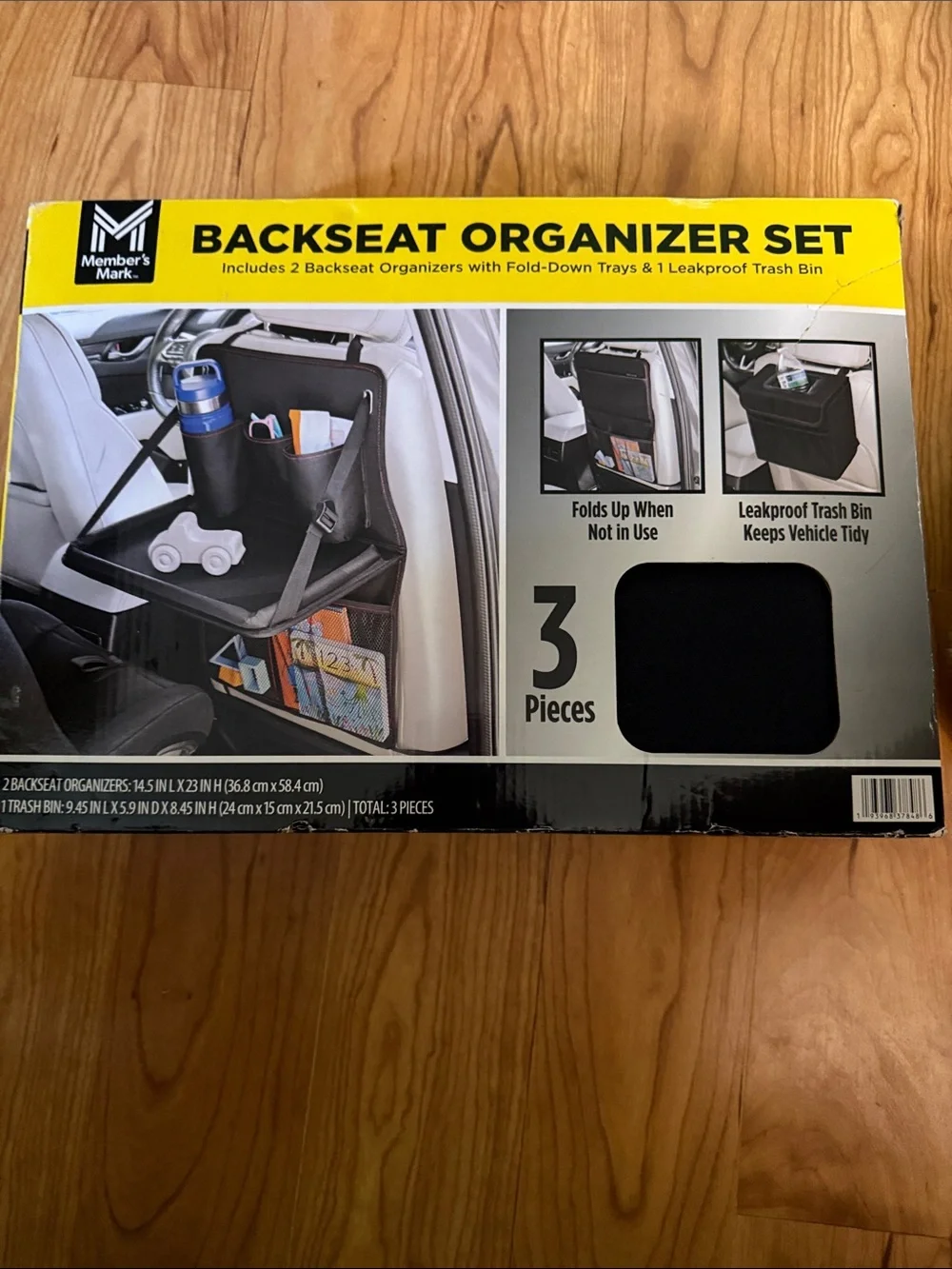 Backseat Organizer Set with Fold-Down Trays and Trash Bin - Black